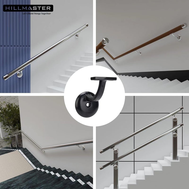 HILLMASTER Steel Handrail Bracket for Indoor Outdoor Stairs, Anti-Rust Hand Rail Brackets Hand Railing Brackets Strong Stair Support for Home Buildings Stairways Handrail, Matte Black, 6 Pcs - Image 5